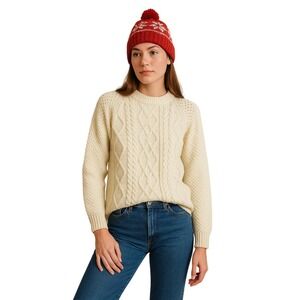 LADY WOO Vintage 70's Cream Cable Knit Fisherman Sweater Acrylic